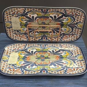 2pc ARTISAN De LUXE HOME Paisley Print Melamine Plattet Set - 100% Melamine